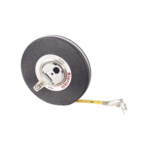 Starrett Closed Reel Long Line Tape with Nylon Rollers, Rewind Mechanism, and Folding Hook Ring - 100' Length, 3/8" Width, 1/8" Graduation, L1 Graduation Style Number - 530-100
