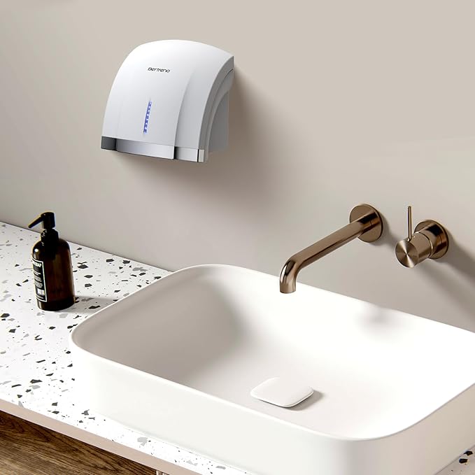 Commercial Hand Dryer Electric Compact Hand Dryer for Bathrooms Commercial 1800W High Speed Hand Dryer with Hot Cold Air and Noise Reduction 110V White