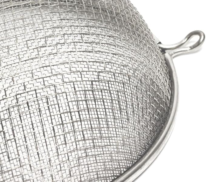 Soro Essentials- 6" Double Tinned Coarse Mesh Strainer with Pan Hooks Wooden Handle- Food Sieve Strainer Kitchen Mesh Strainer Utensil for Cooking Rice Quinoa Pasta Fruits Vegetable Home Kitchen