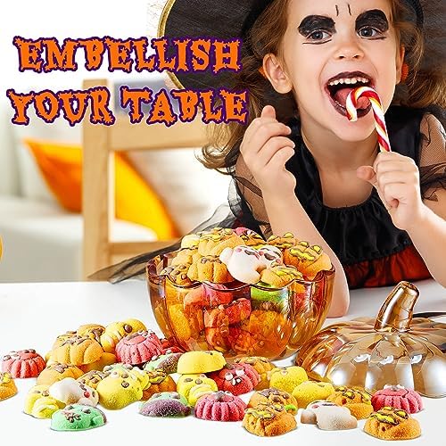2 Pcs Glass Pumpkin Candy Jar with Lid Halloween Fall, 70 Oz,70 oz, Amber