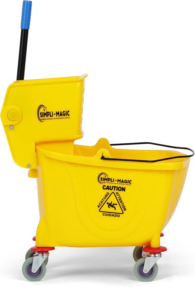 Simpli-Magic 79358 Commercial Mop Bucket with Side Press Wringer, 26 Quart, 14.75"L x 12.95"W x 19.95"H, Yellow