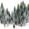30Pcs Mini Christmas Trees Artificial Christmas Tree Bottle Brush Trees with Wooden Base for Christmas Decor Christmas Party Home Table Craft Decorations(Dark Green+Silver)