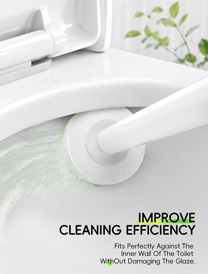 Wall Mounted Disposable Toilet Brush System with Holder, Toilet Bowl Cleaning Wand with Green Refills and One-Button Release, 2 Wands and Holders with 60 Green Refills