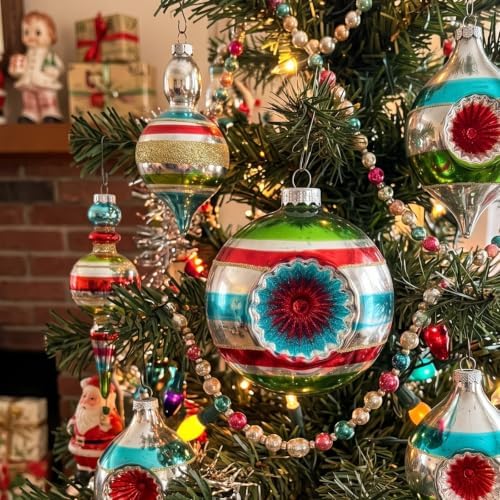 Junkin 12 Pcs Vintage Glass Christmas Ornaments,Hanging Decor, Stripes 2