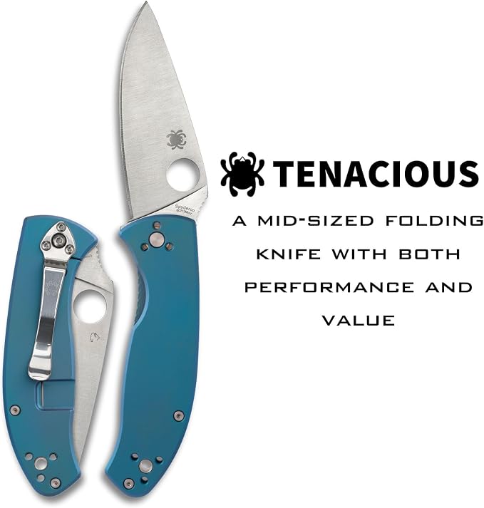 Spyderco Tenacious Folding Pocket Knife, PlainEdge | 7.74" Overall Length, 3.3" 8Cr13MoV Steel Blade, Titanium Handle, R.I.L Lock, Full-Flat Grind