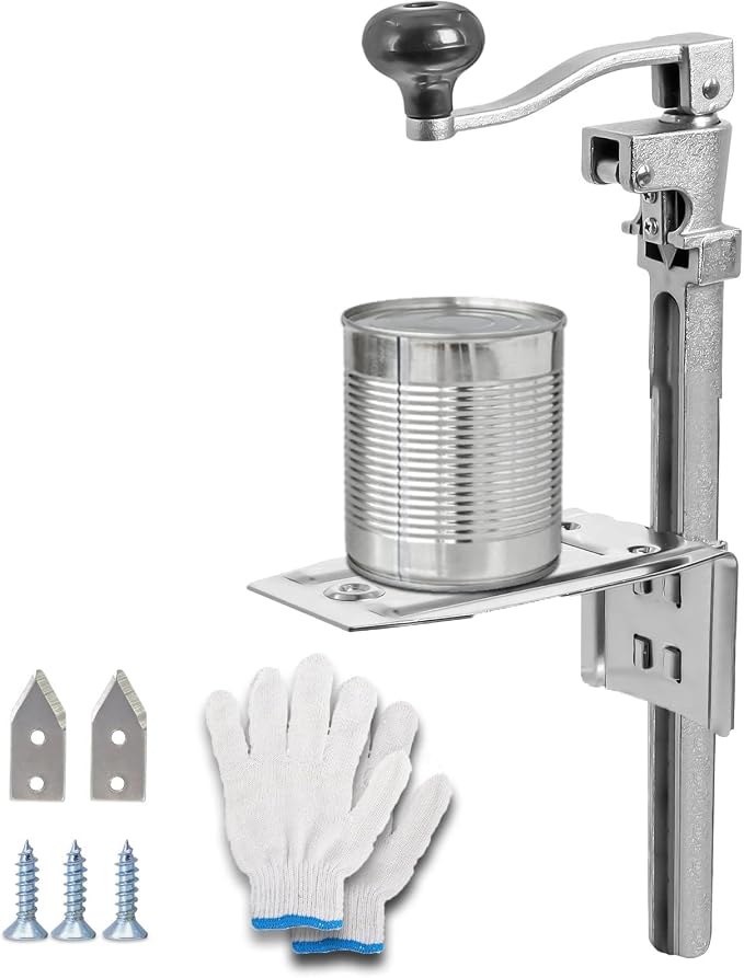 Commercial Can Opener Heavy Duty, Adjustable Manual Opener with 2 Blades | Fits Tall Cans Up To 10 Inches, Manual Opener with Plated Steel Base, Stable Countertop Use for Restaurant, Hotel, Food Store