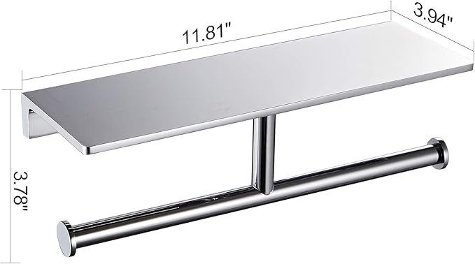 Double Toilet Roll Paper Holder Bathroom Solid Brass and Superior Hotel Style Wall Mount Tissue Roll Holder with Storage Shelf Bright Chrome Finished