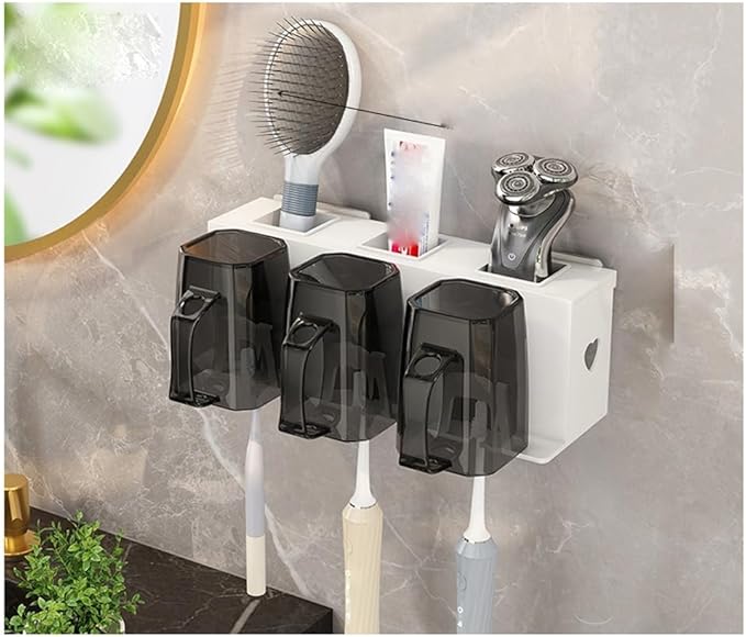 Toothbrush Rack Toothbrush Rack Free Punching Bathroom Mouthwash Cup Hanging Wall Brushing Cup Wall-Mounted Toothbrush Hair Dryer Rack Bathroom Toothbrush Holder(B)