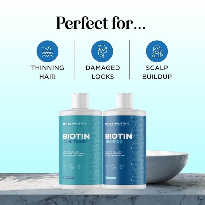 Rosemary Biotin Shampoo and Conditioner Set - Volumizing Shampoo and Conditioner for Thinning Hair for Women & Men with Nourishing B Vitamins - Color Safe Sulfate Paraben & Silicone Free (16 Fl Oz)