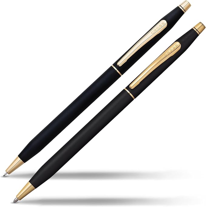 Cross 250105 Classic Century Ballpoint Pen & Pencil Set, Black | 23 Kt. Gold Accents