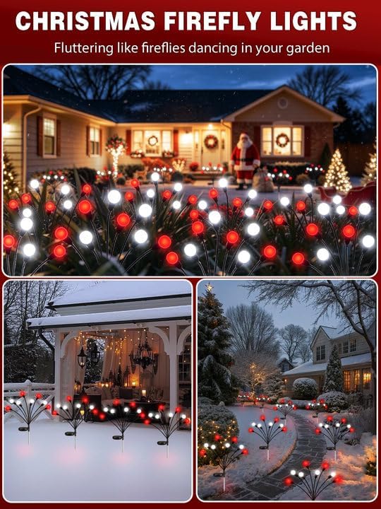 Christmas Decorations Outdoor Solar Firefly Lights 6 Pack Red and White