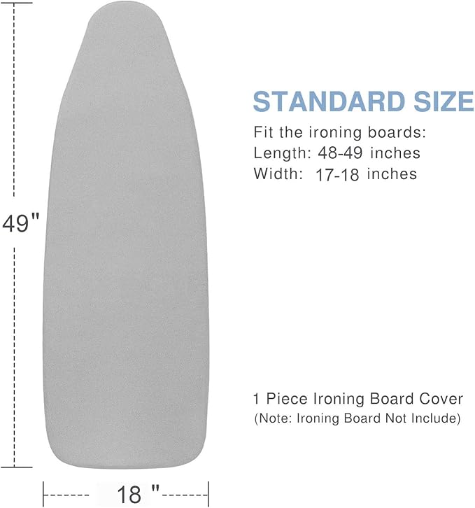 VividPaw Ironing Board Cover and Pad 18x49, Extra Wide, Thick Padding, Elastic Edge, Silicone Coated, Resist Scorching and Staining, Heavy Duty Iron Board Covers (Grey, 18" x 49")