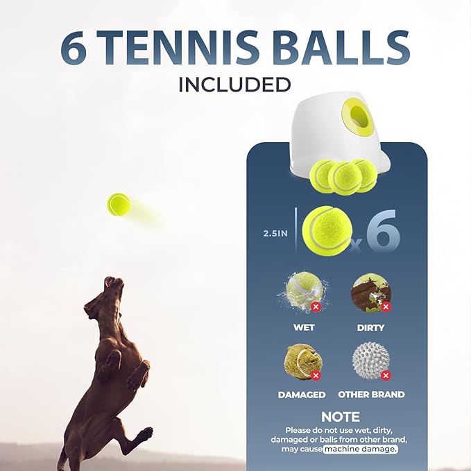 ALL FOR PAWS Automatic Dog Ball Launcher, Interactive Fetch Toy for Medium to Large Dogs, Rechargeable Pet Ball Thrower Machine for Outdoor Play, 6 Pcs 2.5-Inch Balls Included