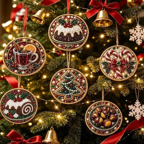 6PCS Christmas Ornaments DIY Pearl Diamond Art Kits for Adult Holiday
