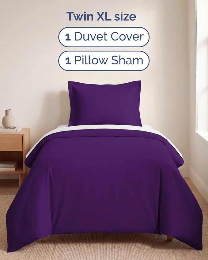 Duvet Cover Twin/Twin XL Size Set - Extra Soft Twin/Twin XL Duvet Cover 68" x 90" with 1 Pillow Sham for Women, Men, Kids & Teens - Comfy, Easy-Care & Fade Free with Zipper Closures and Ties (Purple)