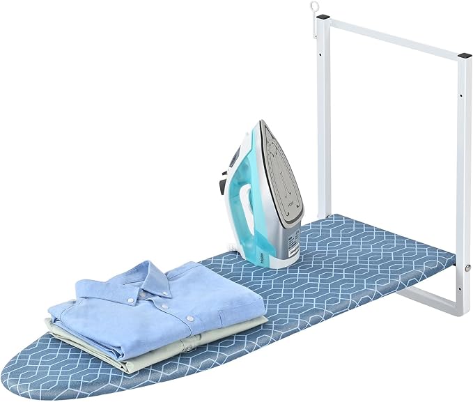 KINGBOARD Wall Mounted Ironing Board with Iron Storage, Foldable Iron Board | 12 x 36 inchs, Compact Iron Board for Small Spaces, Foldable Iron Stand Heat Resistant Cover, Blue