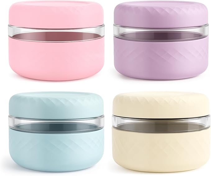 16 oz/2 Cup Glass Lunch Bowl Containers with Lids, 4 Pack, BPA-Free | Leak & Spill Proof, Microwave & Dishwasher Safe, Airtight Meal Prep & Food Storage Jar for Lunch, Soup, Oats, Stew, Yogurt