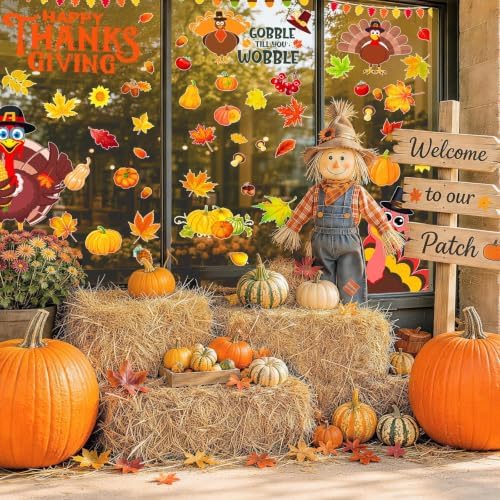 LUDILO Fall Thanksgiving Window Clings Static Window Decal for Fall Décor