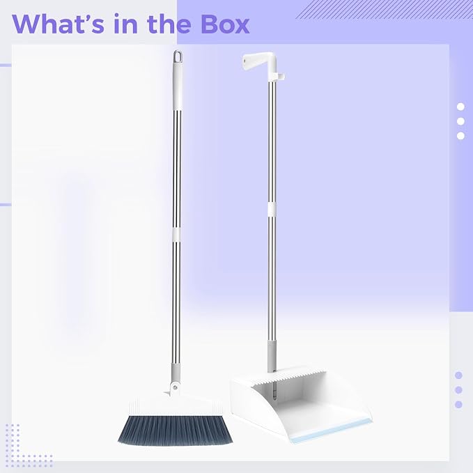 Broom with Long Handle and Foldable Dustpan Set, Standing Home Broom