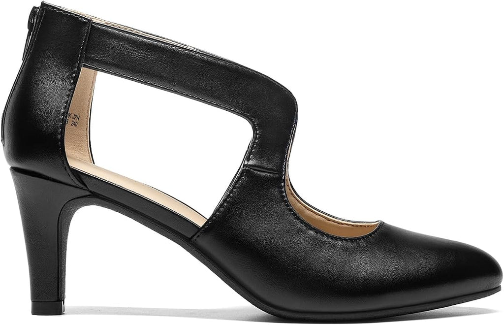 DREAM PAIRS Women's Pumps Closed Pointed Toe Kitten Heels | Elegant Party Dress Shoes with Chic Crisscross Cutouts, 2.76 Inch Heel, and Back Zip for Polished, All-day Secure Strides