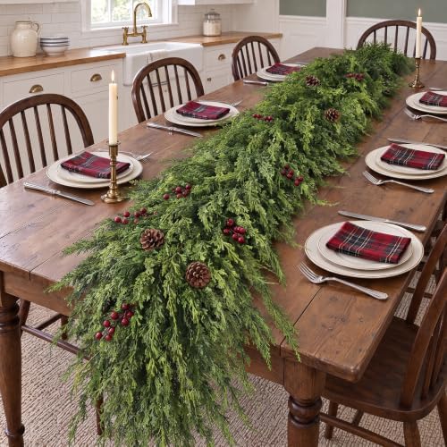 9FT 1PCS Artificial Christmas Cedar Pine Garland for Mantle Home Decor