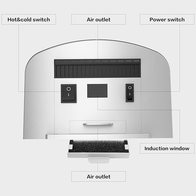 Hand Dryer with HEPA Filter, Commercial Electric Hand Dryer Fast Dry in 10s, Automatic Bathroom Hand Dryers for Home Residential Industrial, Hot/Cold Air Switch, 110v,Silver