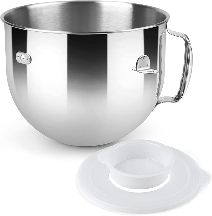 Stainless Steel Lift Bowl Compatible with Kitchenaid 7-qt. Mixing Bowl with Ergonomic Handle and Lid