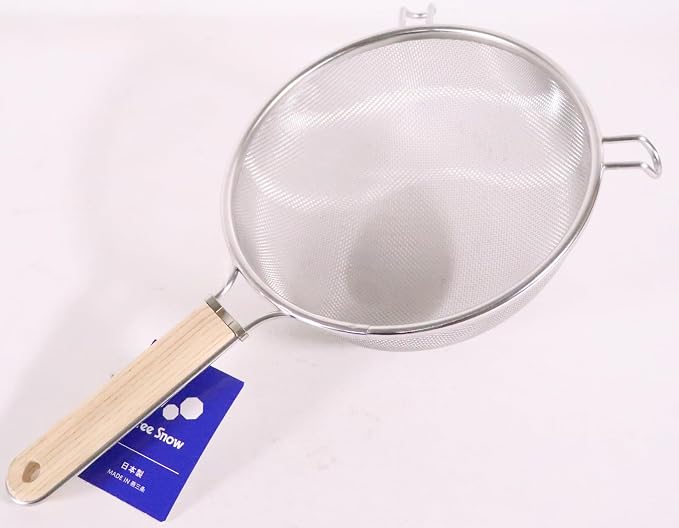 Three Snow Shin-Etsu Works 10184 Three Snow Strainer, Tough Wooden Handle, 7.9 inches (20 cm), 18-8 Stainless Steel, Hand Included, Colander, Tsubamesanjo, Made in Japan