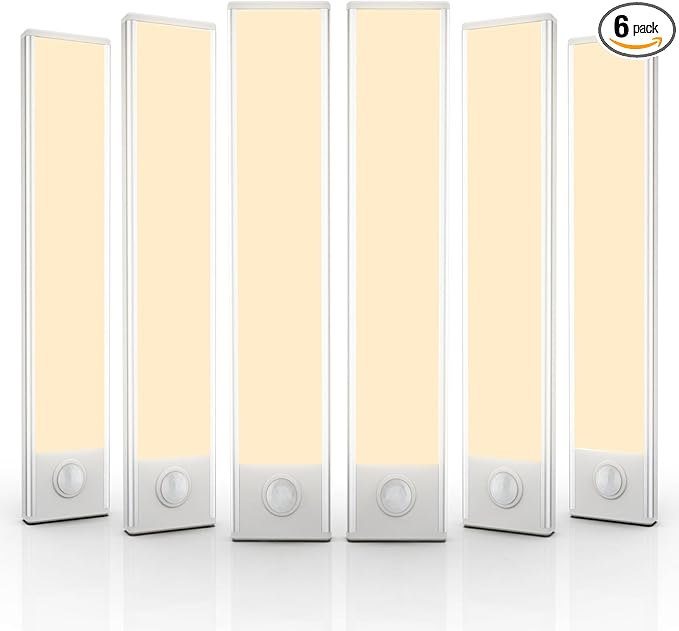 6 Pack Under Cabinet Lighting Wireless, 32 LED Rechargeable Battery Motion Sensor Light Indoor, Stick On Magnetic Closet Lights, Under Counter Lights for Kitchen, Stairs, Warm 8 in