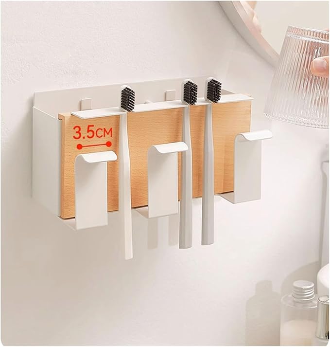 Toothbrush Rack Aviation Aluminum Wall-Mounted Toothbrush Holder Solid Wood Hanging Toothpaste Holder Bathroom Multi-Function Storage Box Bathroom Toothbrush Holder(S15.5cm)
