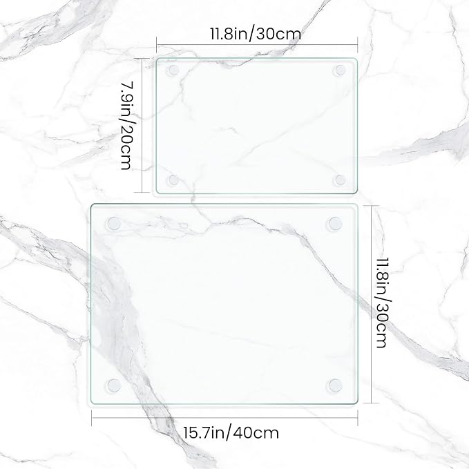 Mymonfif Tempered Glass Cutting Board for Kitchen, Clear Glass Board for Countertop, with Non-Slip Feet, Heat Resistant, Large Size 12x16" 2Pcs, Small Size 12x8" 2Pcs