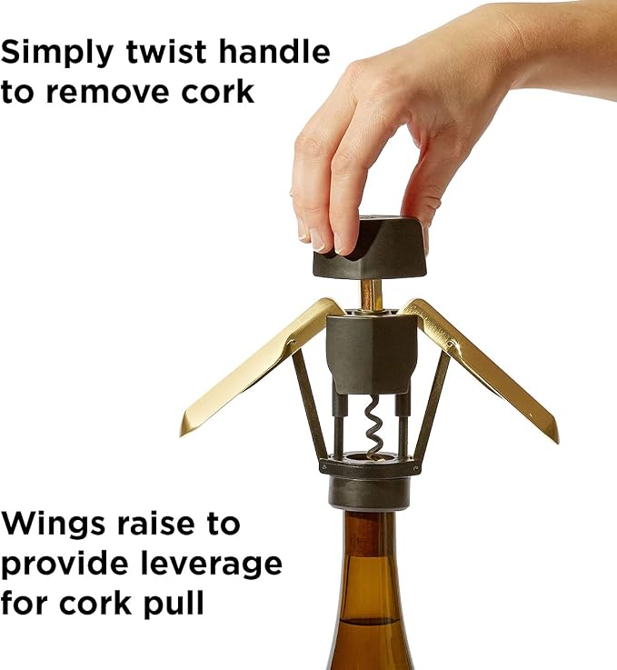 RBT Premium Wing Corkscrew Bottle Opener, Black, Fits Most Wine Bottles