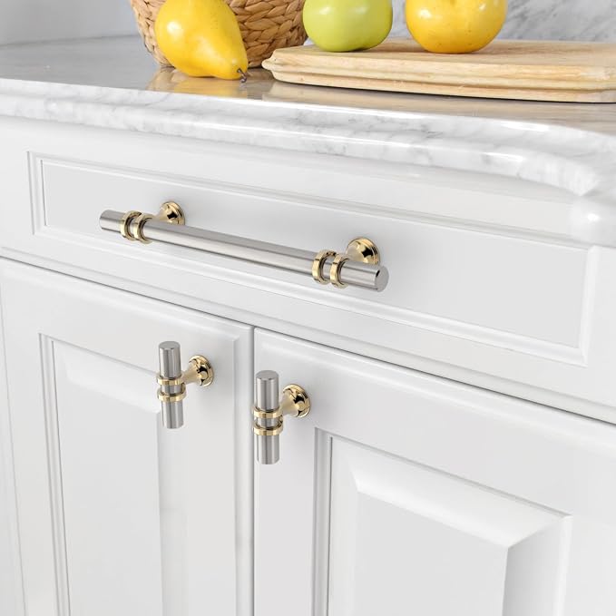 Asidrama 6 Pack Gold and Brushed Satin Nickel Cabinet Knobs Heavy-Duty Solid Kitchen Cabinet Pulls Champagne Gold Dresser Drawer Hardware for Cupboard