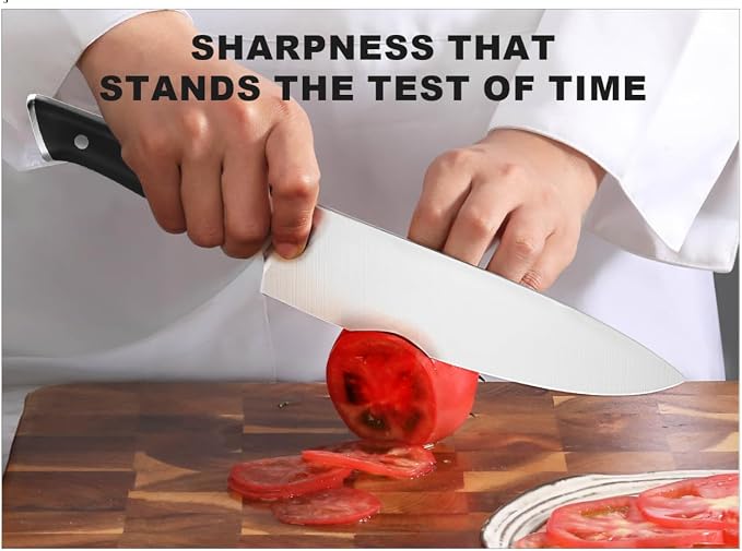 Knife Set with Block - Kitchen Knife Set German High-Carbon Stainless Steel with Built-in Sharpener - Full Tang, Triple-Rivet Ergonomic Handle - Holiday Gift Idea - 15-Piece, Falcon Series.