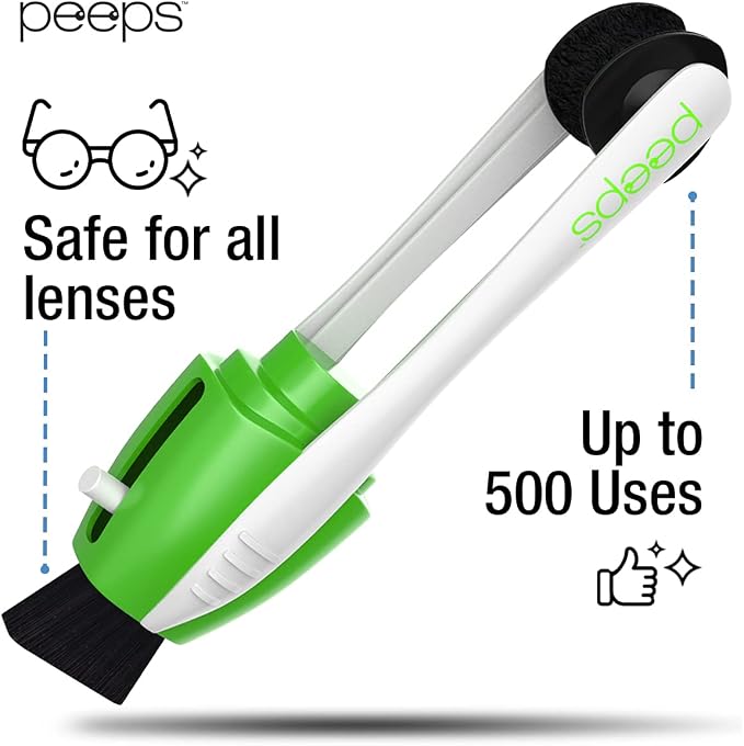 Peeps Glasses Cleaner - for Eyeglasses, Reading Glasses, and More - Lens Cleaner with Carbon Microfiber Tech-Injected Green-2 Count (Pack of 1)