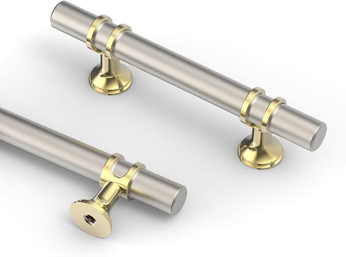 Asidrama 20 Pack 3 Inch(76mm) Gold and Brushed Satin Nickel Cabinet Pulls Heavy-Duty Solid Kitchen Cabinet Handles Oil Rubbed Drawer Hardware for Bathrooms Cupboard