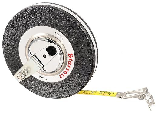 Starrett Closed Reel Long Line Tape with Nylon Rollers, Rewind Mechanism, and Folding Hook Ring - 15m Length, 3/8" Width, 1mm Graduations, L8 Graduation Style Number - 530-15CM