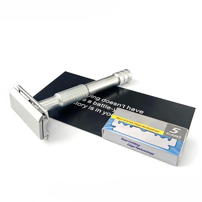 KAMPFE Shaving Razor CNC Aluminum Double Edge Safety Razor Contains 5 Blades.Perfect Fixed Shaving Angle With Superior Blade Rigdity.Aggress Type Reusable Single Blade Razors for Men and Women