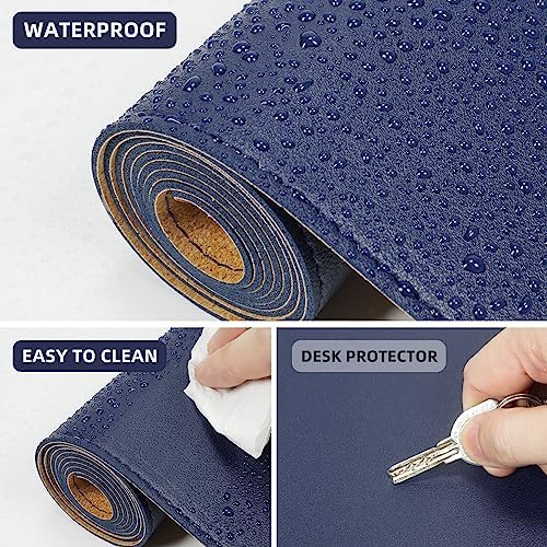 AFIING Cork Desk Mat 47" x 23.6", Dual-Sided Natural Cork & PU Leather Desk Pad, Non-Slip Waterproof Large Mouse Pad for Office, Home & Gaming (Blue)