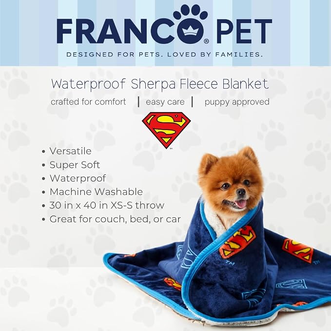 Superman DC Comics Waterproof Dog Bed Cover, Large 30x40 Pet Blanket for Furniture Bed Couch Sofa, (Officially Licensed) by Franco