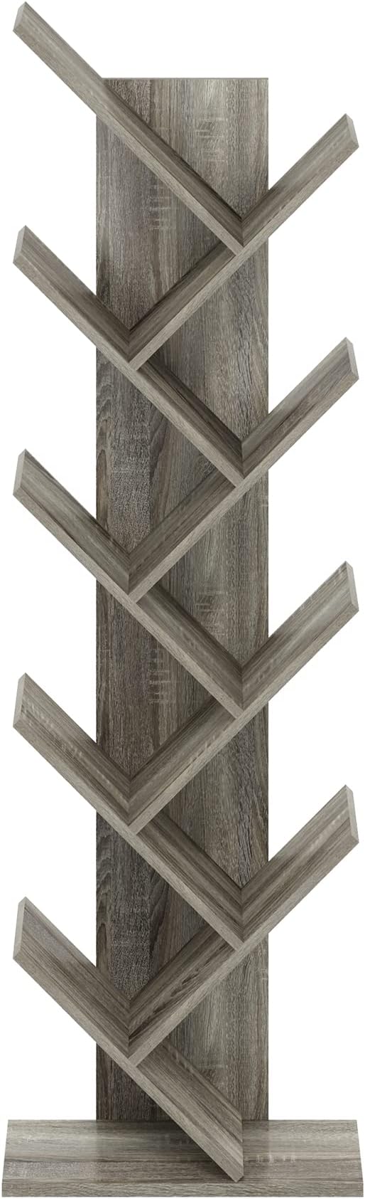 Furinno TREE Book Shelf, 9-Tier Bookshelf, Tree Bookcase with Angled Open Shelf, 8.4 x 15.7 x 50.9, Corner Shelf for Room Decor, for Living Room, Bedroom, Home Office, French Oak