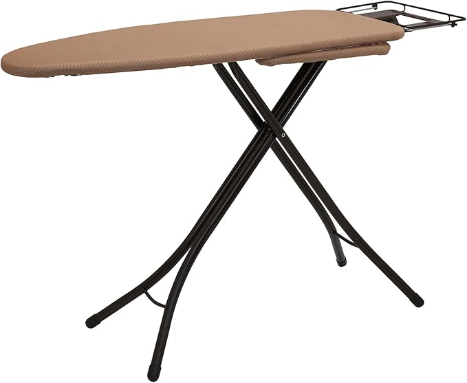 Household Essentials Mega Ironing Board, 4-Leg, Steel Top Pressing Station, Heat-Resistant Fiber Pad and Polyester Cover, Includes Sleeve Board and Iron Rest with Hanger Bar, Bronze Frame