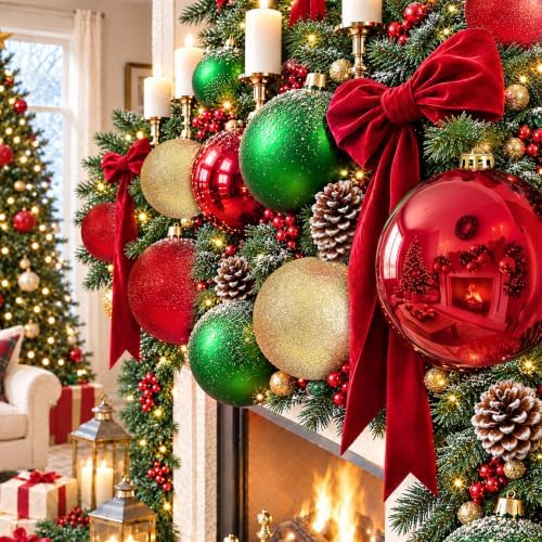 Jenaai 12 Pcs Large Christmas Ball Ornaments, 6 Inch Big Oversized Shatterproof Christmas Tree Decorations Matte Glitter Giant Jumbo Plastic Hanging Baubles for Xmas Holiday Party Indoor Outdoor