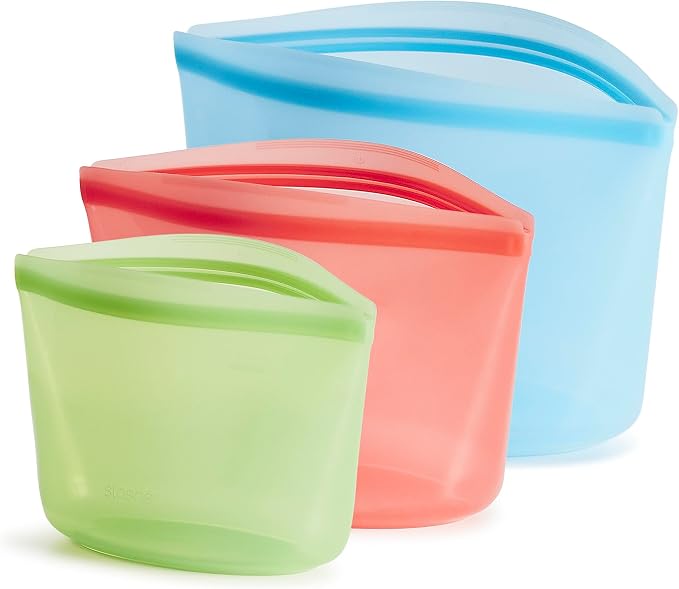 Stasher Premium Reusable Silicone Bags and Lunch Bag, 3-Pack, Multicolor | Food-Safe Silicone, BPA-Free, Leak-Free, Eco-Friendly, Dishwasher, Travel Containers, Meal Prep, Food Storage, Travel