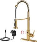 GIMILI Gold Touchless Kitchen Faucet with AC Adapter, Smart Motion Sensor Hands Free Single Handle Kitchen Sink Faucet with Pull Down Sprayer