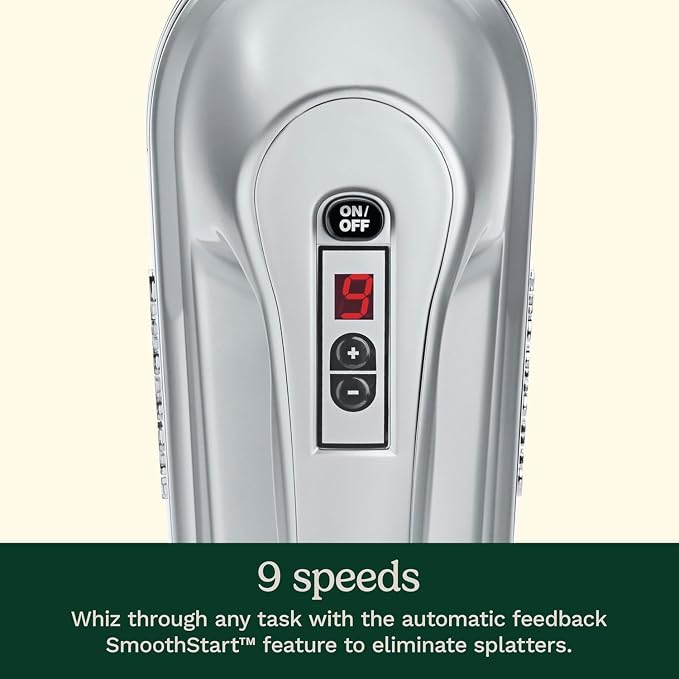 Cuisinart Power Advantage Plus 9-Speed Hand Mixer, 220W-Motor Hand Blender Electric Mixer with 9 Speed Settings, XL Dishwasher-Safe Beaters, 3 Low Mixing Speeds, Storage Case, Cream
