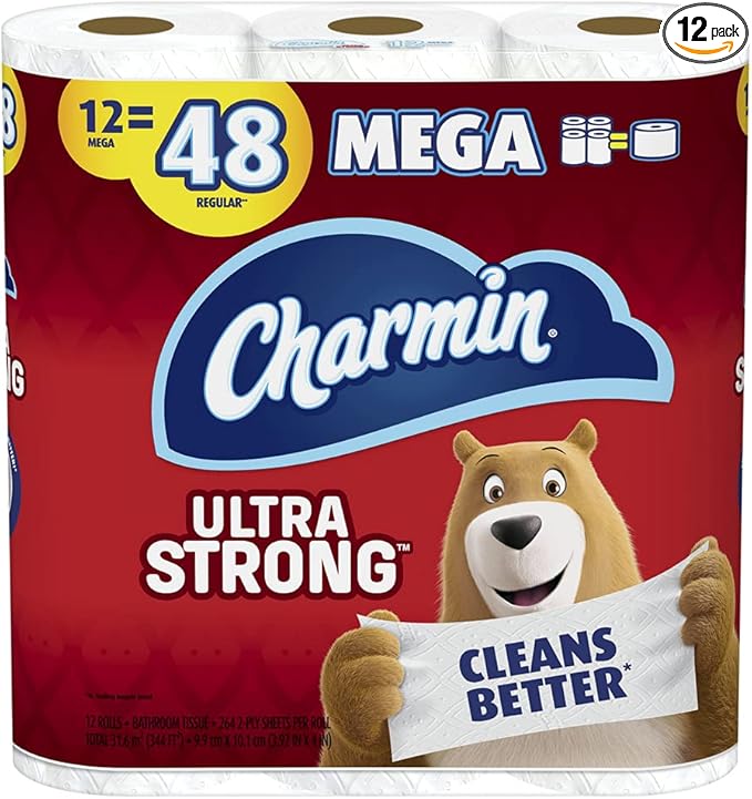 Charmin Ultra Strong Toilet Paper, 12 Mega Rolls = 48 Regular Rolls, 12 Count