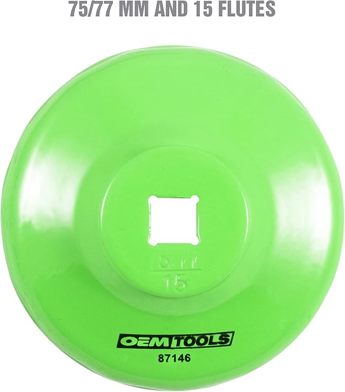 OEMTOOLS 87146 75/77 Millimeter 15 Flute Oil Filter Wrench, Green, Blend