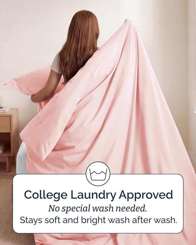 Duvet Cover Twin/Twin XL Size Set - Extra Soft Twin/Twin XL Duvet Cover 68" x 90" with 1 Pillow Sham for Women, Men, Kids & Teens - Comfy, Easy-Care & Fade Free w/ Zipper Closures & Ties (Baby Pink)