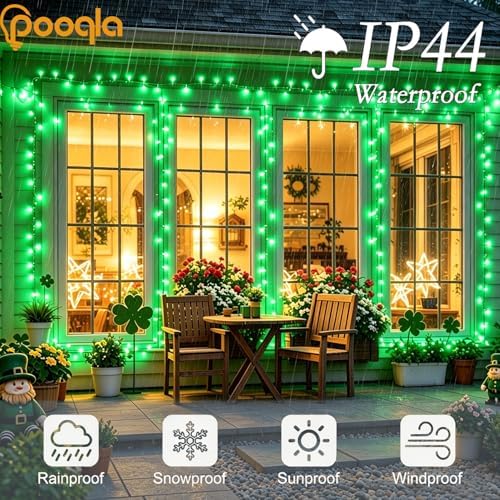 Pooqla 500 LED String Lights Indoor Outdoor, 164 ft Green Halloween Lights Plug in with Timer, Connectable 8 Modes Waterproof Clear Wire Twinkle Fairy Lights for Xmas Tree Christmas Decor